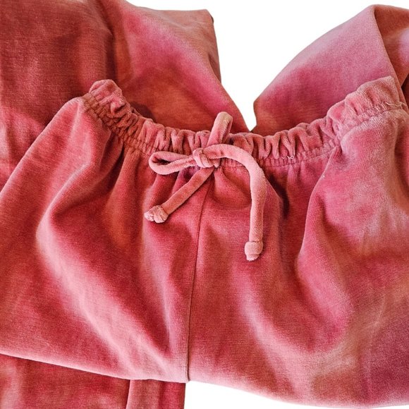 Retro 80s S Velour‎ Wide Leg Pullon Lounge Pants Coral Pink High Waist NWT - Picture 4 of 9
